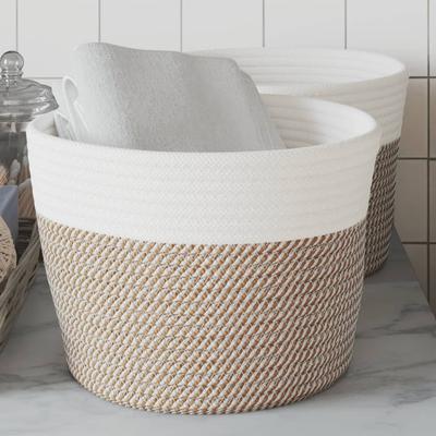 Vidaxl Storage Baskets, 2 Pcs, Brown-White, Ø24X18 Cm