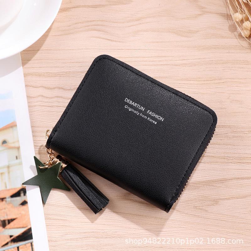 

Модный женский компактный прочный кошелек для карт и монет на молнии чёрный