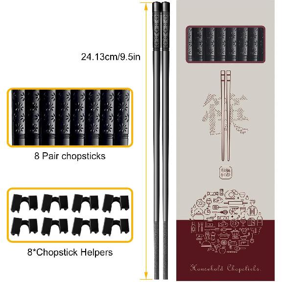 8 Pairs Reble Training Chopsticks Beginners for Kids Adults Learners, Reble Fiberglass Chop Sticks Japanese Non-Slip Chopsticks Trainers Set,