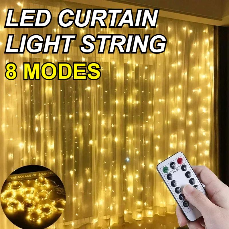 3x3m Curtain Garland on The Window USB Power Fairy Lights Festoon with Remote New Year Garland Led Lights Christmas Decor