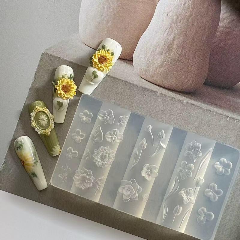 3D Fruit Silicone Nail Mold Sweet Flower Petals Diy Design Manicure Template Carving Nail Art Stencil Soft Stamping Mold Tools