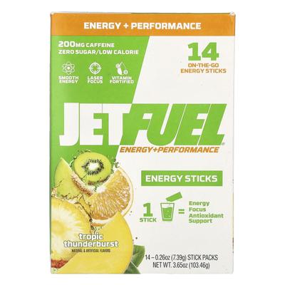 JetFel®, Energia+Desempenho, Bastão de Energia, Tropic Thunderburst, 14 sachês, 7,39 g (0,26 onças) cada