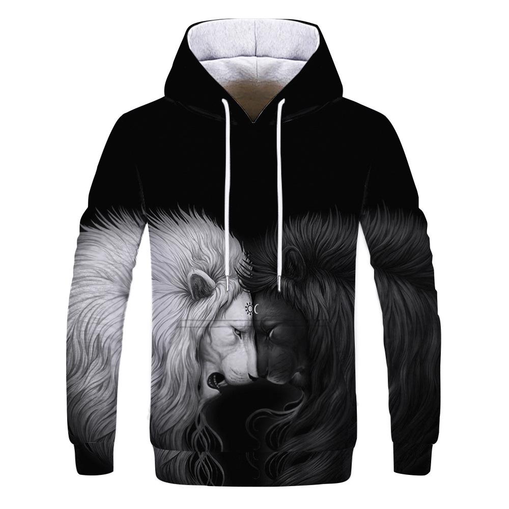 

Мужская повседневная куртка с капюшоном весна-осень с рисунком льва 3D цифровая печать спортивные толстовки-пуловеры 3XL