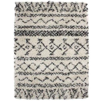 Tapis À Poils Longs Motifs Ethniques Écru 133x190