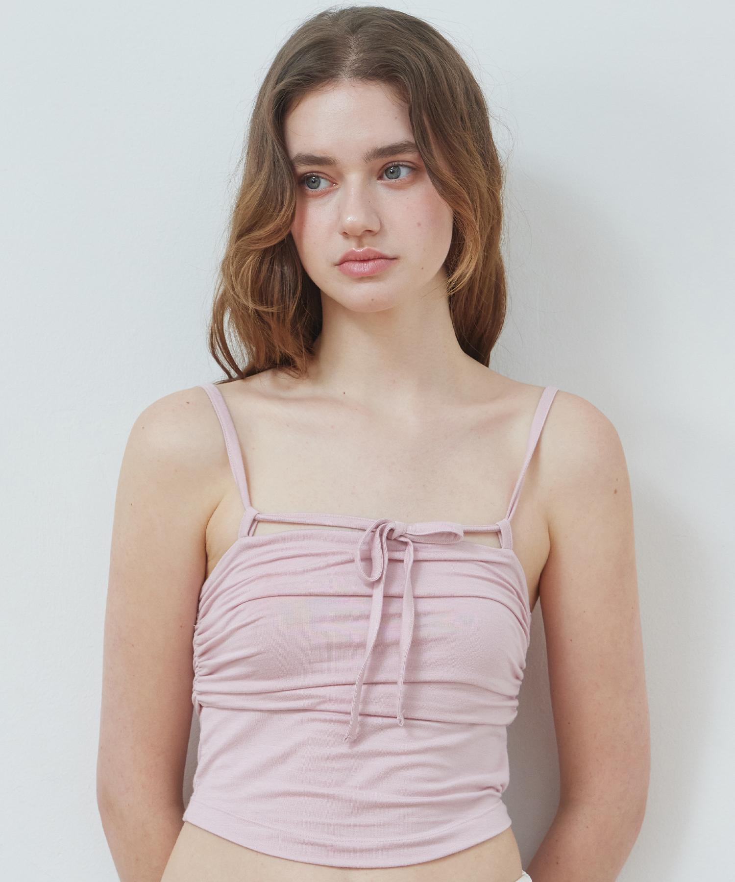 Itove Seoul Ribbon Shirred Bustier Top Pink Pink/Free