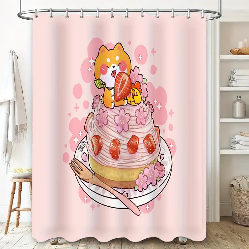 Cute Strawberry Cake Bathroom Curtain Japanese Kawaii Dessert Home Decor Shower Curtain Vanlife Dorm Room Aesthetic Gift