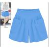 Women's Sky Blue High Waist Wide Leg Shorts Elasticated Waist Casual Summer Shorts with Pockets