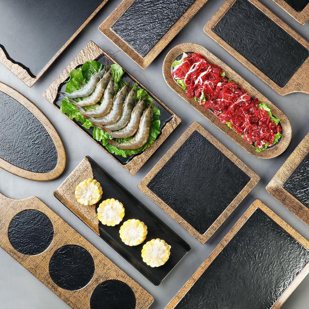 Melamine Imitation Porcelain Hot Pot & BBQ Plate with Handle