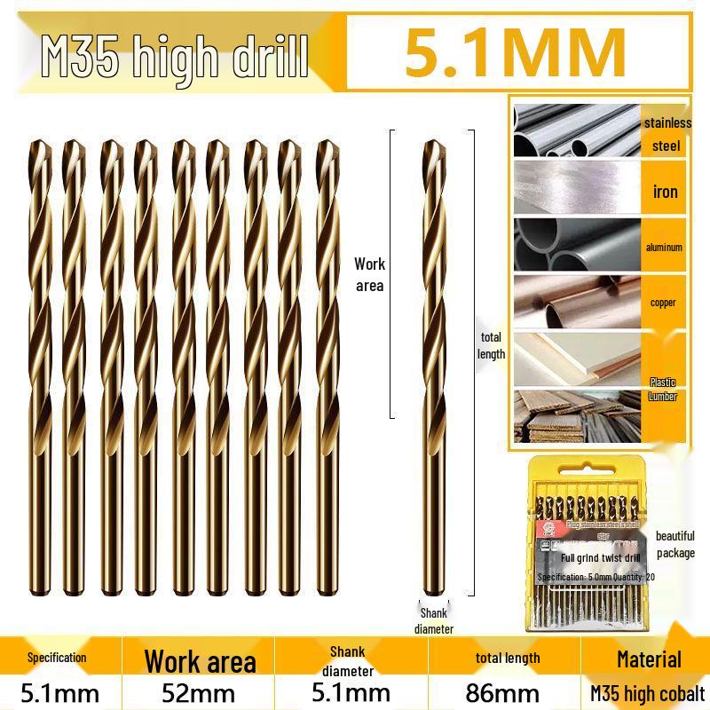 Burghiu elicoidal M35 Cobalt pentru tablă metalică din oțel inoxidabil de înaltă duritate.