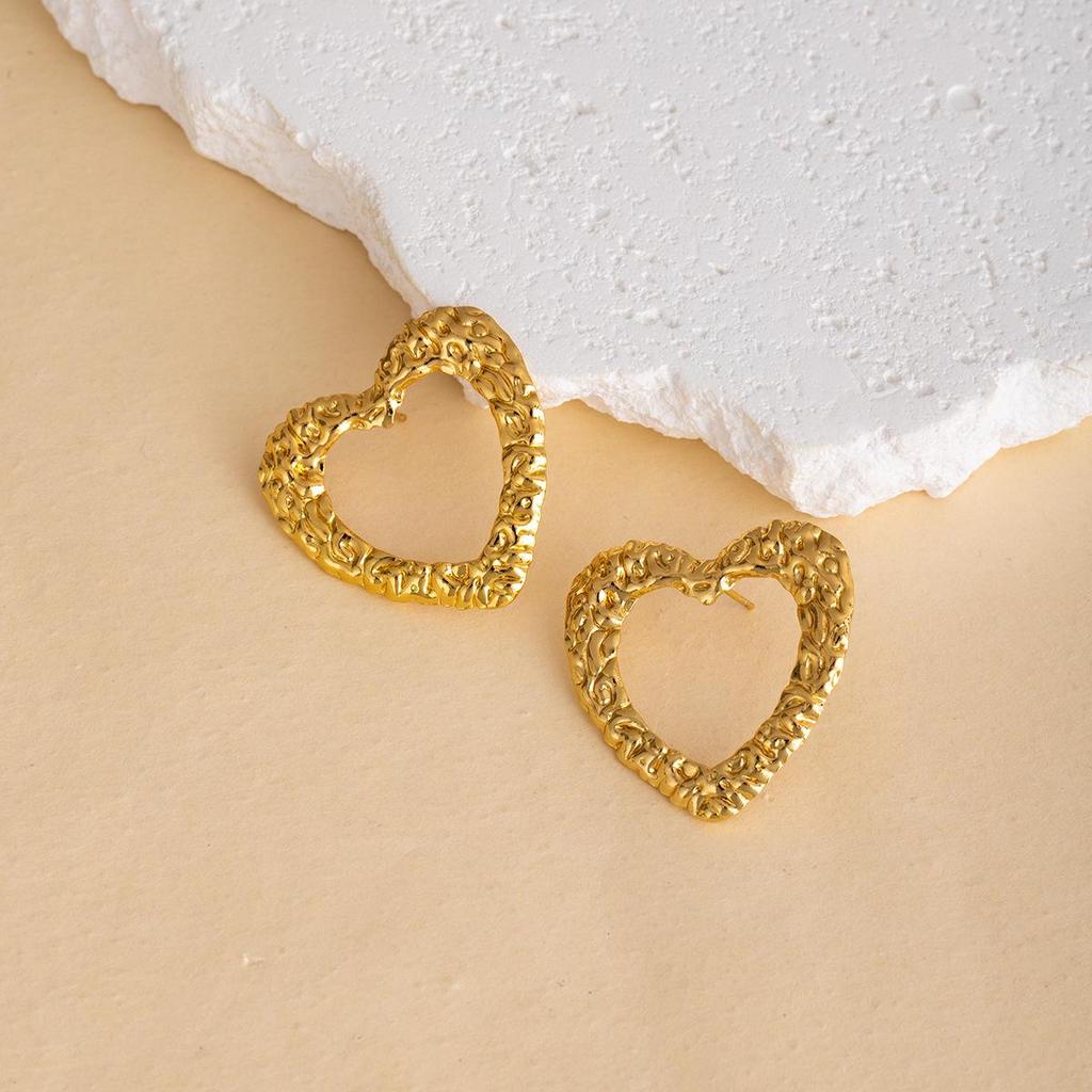 European Retro Geometric Leaf & Heart Stainless Steel Stud Earrings