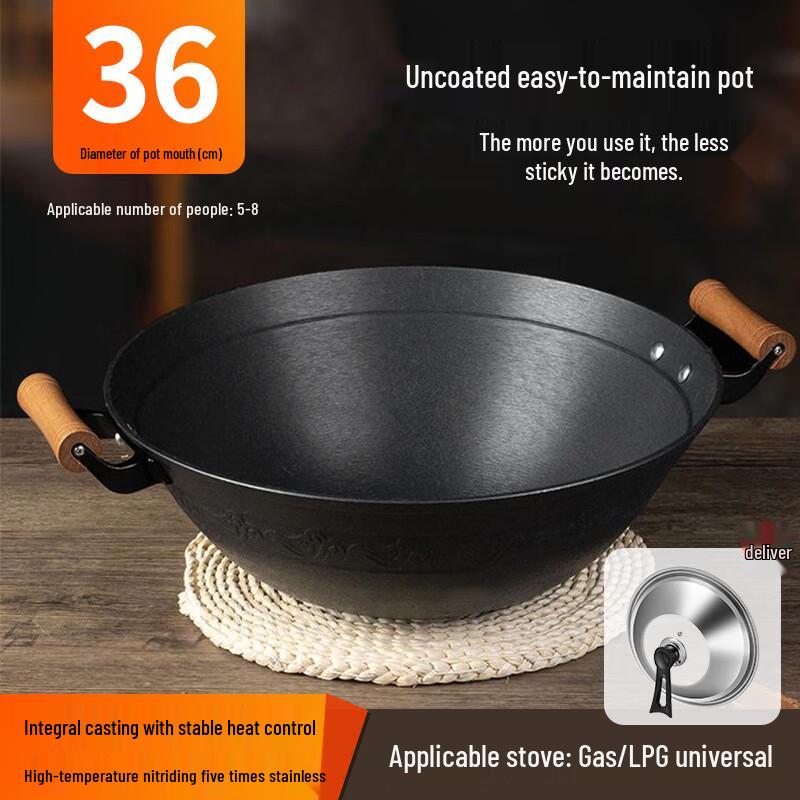 Zijin Heshi Cast Iron Wok with Standable Lid