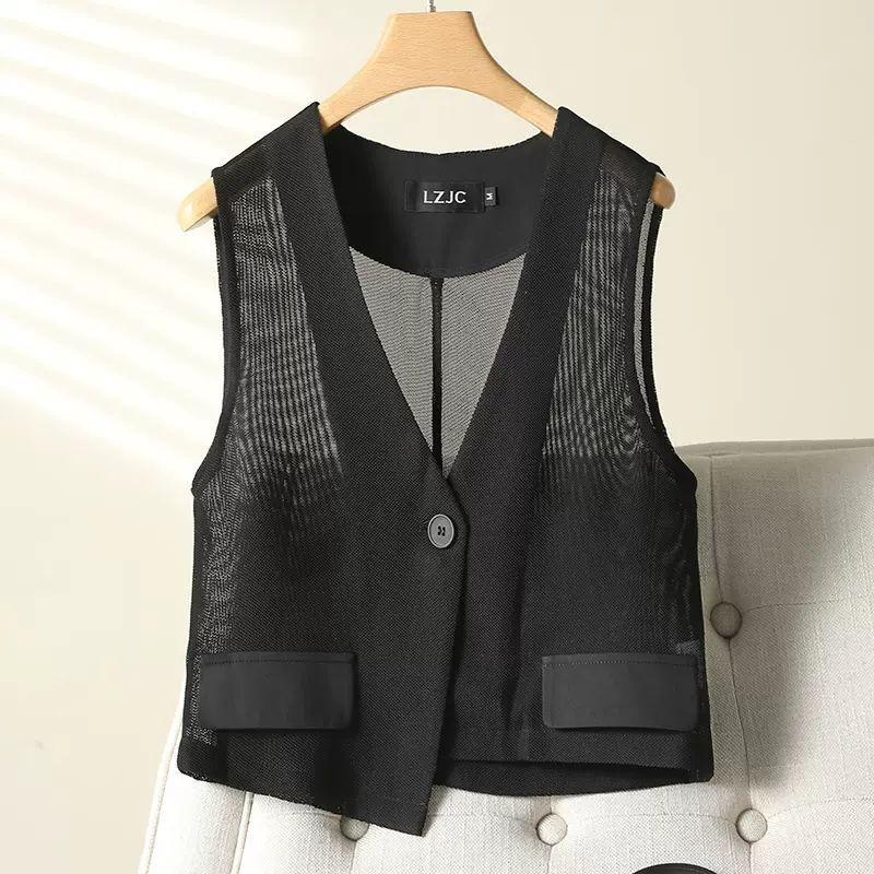 Breathable and Comfortable V-neck Mesh Vest, Short Sleeveless Jacket for Women's Summer Fashion