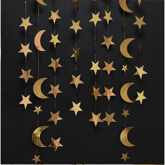 Decor365 Gold Moon Star Garland Ramadan Decorations Twinkle Little Star Two The Moon Birthday Party Decoration Whimsical Decor Starry New Year Eve
