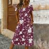 Women's Casual Loose Round-neck Short-sleeved Pocketed Mid-length Dress