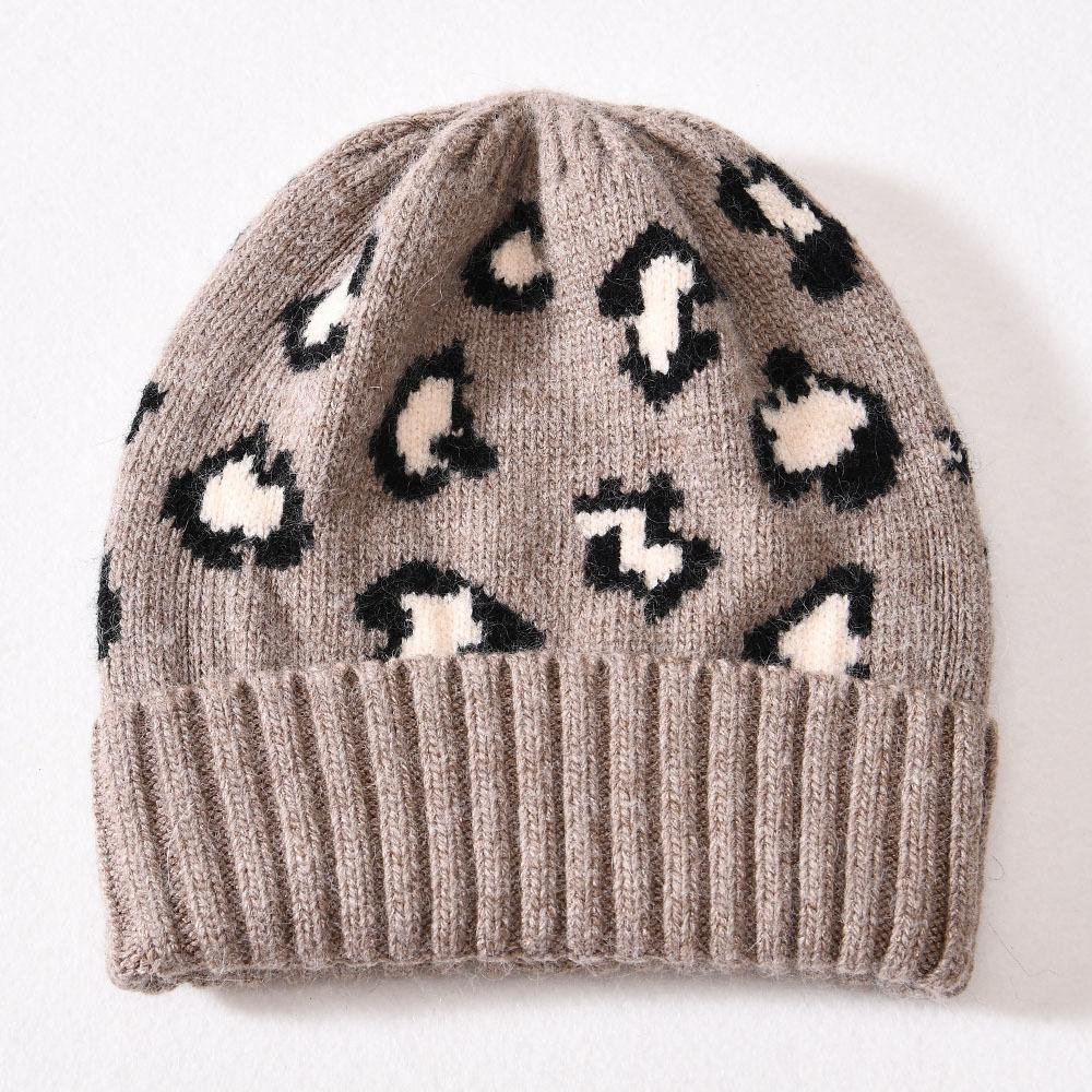 Children's Knitted Hat Rabbit Down Leopard Print Soft Cute Autumn and Winter Outdoor Wool Hat To Keep Warm