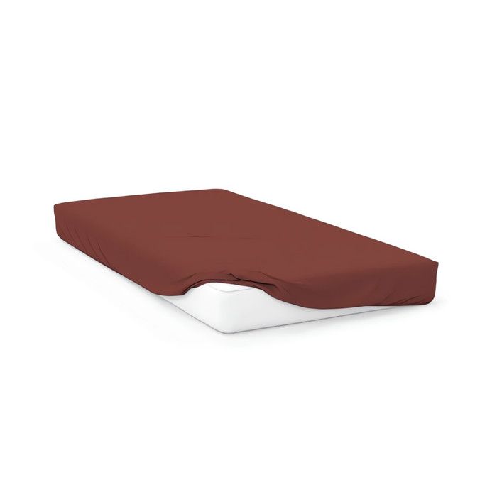 Cotton Fitted Sheet 57 Threads 90x200 Cm Plain Brick, by Soleil D'ocre