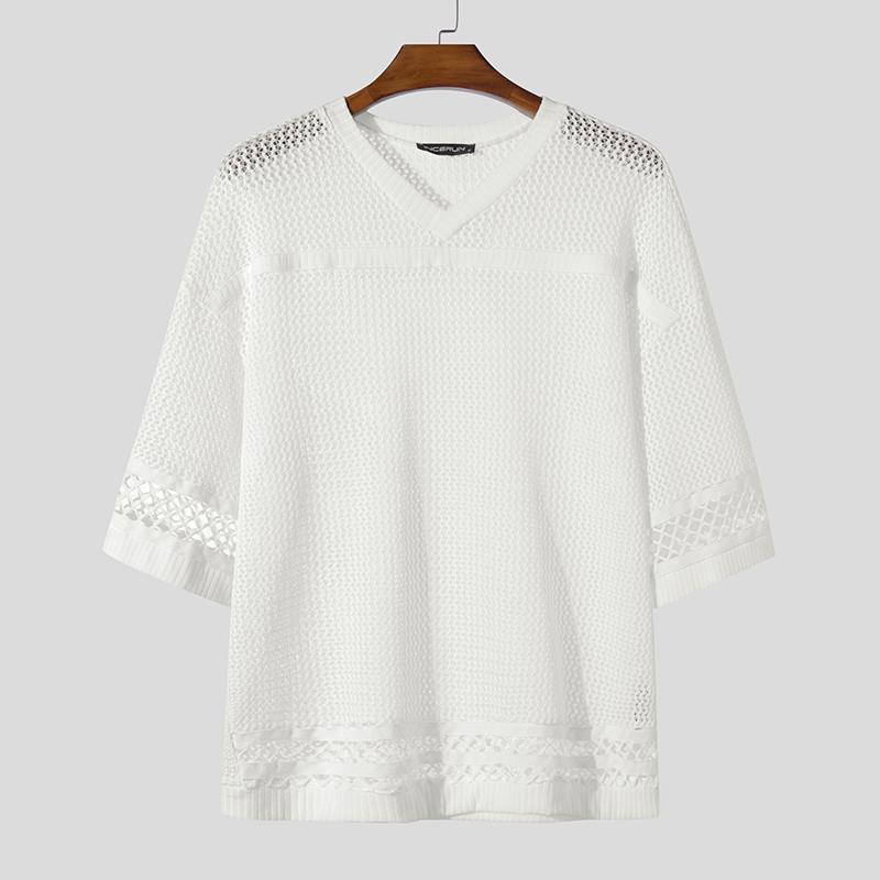 

INCERUN Футболки мужские свободного покроя с круглым вырезом и коротким рукавом 2XL белый