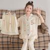 Girls Ice Silk Pajama Set Short Sleeve 3-Piece Cartoon Home Wear Ages 8