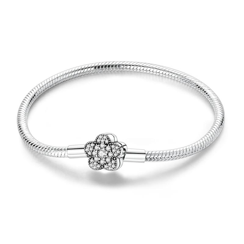 925 Silver Sparkling Fashion Zircon Spherical Heart-Shaped Snake Bone Bracelet For Women Fashion Birthday Jewelry Gifts
