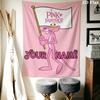 Custom Name Pink Panther Wall Tapestry Aesthetic Wall Hanging Printed Fabric Blanket Decorative Tapestries for Bedroom Living Room Home Decor