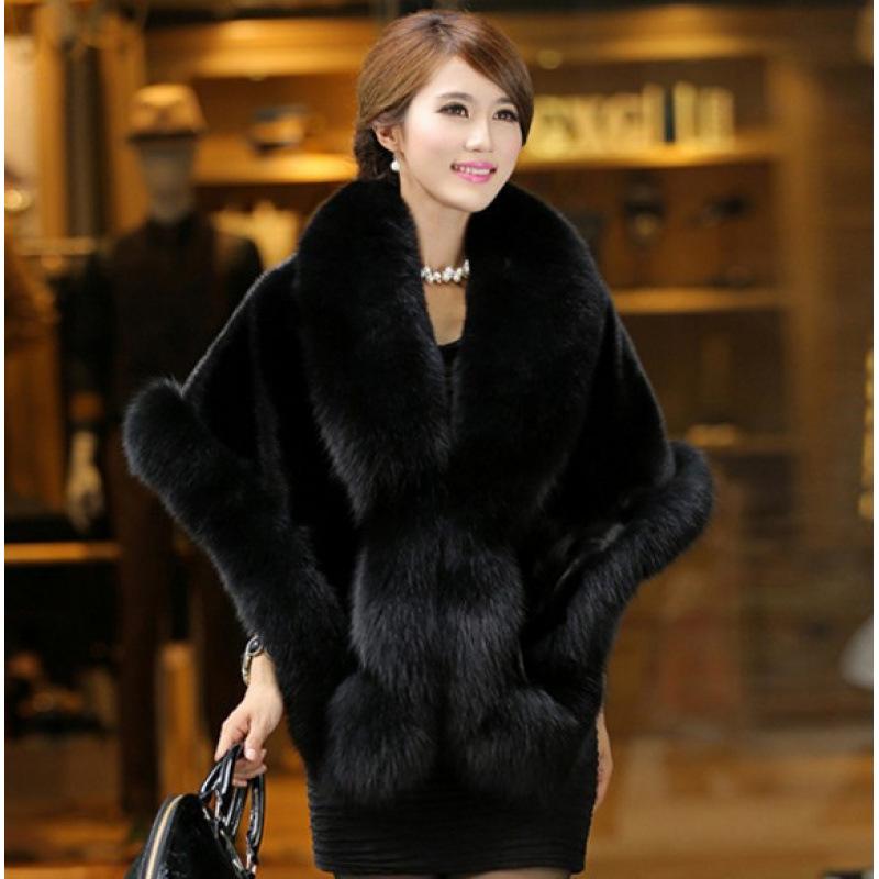 Make imitation leather coat women's long imitation mink hair new imitation fox fur collar shawl