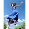 New small sleeveless dress summer women's seaside vacation blue long dress suspender skirt