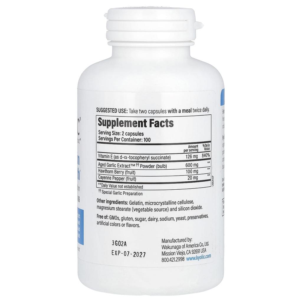 Aged Garlic Extract, Blood Circulation Health, Formula 106, 200 Capsules