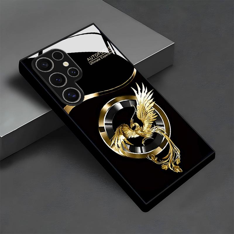 Creative Design Golden Phoenix Round Pattern Glass Phone Case for S26 S25 S24 S23 Ultra S22 S21 S20 FE S20 Ultra A36 A56