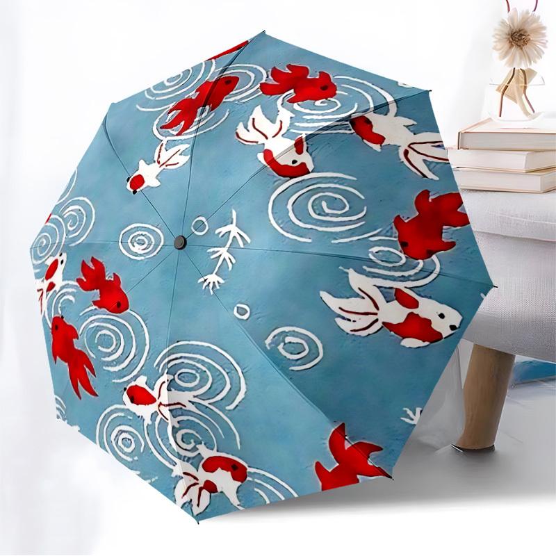 1pc Goldfish Pond Pattern Automatic Folding Umbrella, 8-Rib Durable Frame, Durable Foldable Design - Elegant Gift for Commute yy251210051