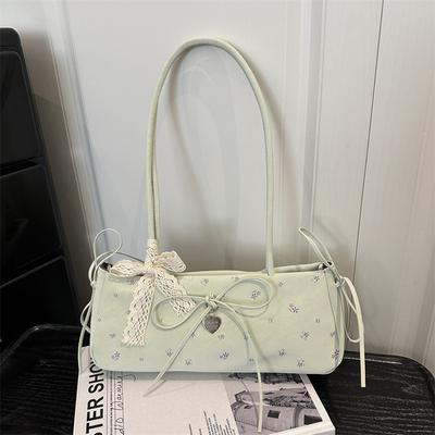 Cute Floral Bow Shoulder Underarm Bags for Women Lightweight Portable Ladies Handbags Simple Sweet Lace Girls Pillow Bag Tote