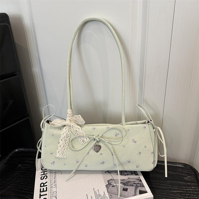 Cute Floral Bow Shoulder Underarm Bags for Women Lightweight Portable Ladies Handbags Simple Sweet Lace Girls Pillow Bag Tote