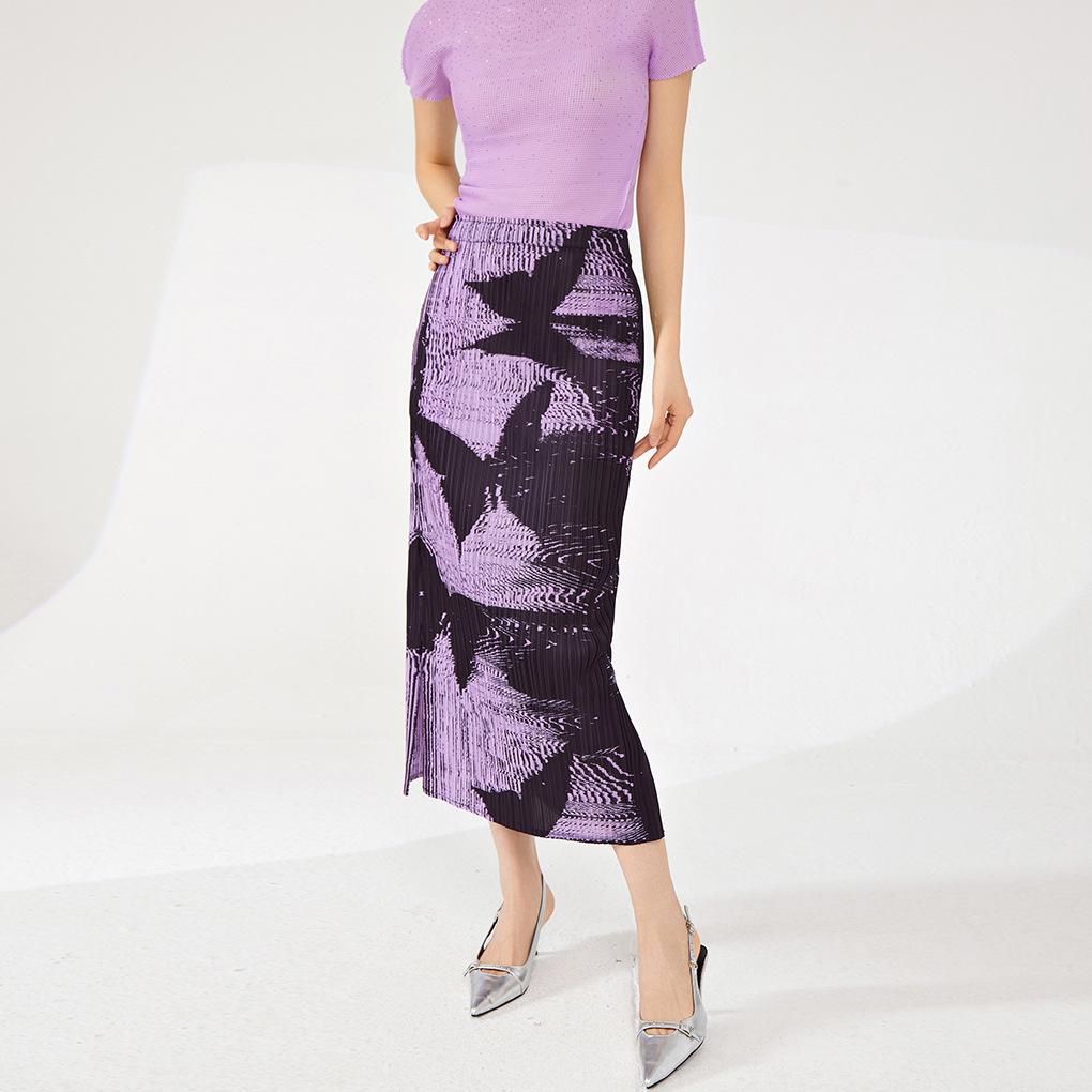 

Purple Temperament Print Bodycon Midi Skirt for Women One Size