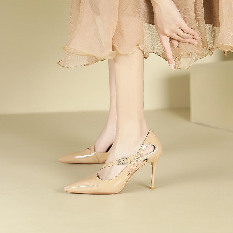 6-9 Sexy evening dress one-word side empty high heels women's new pointed thin heel high heel single shoes 9C