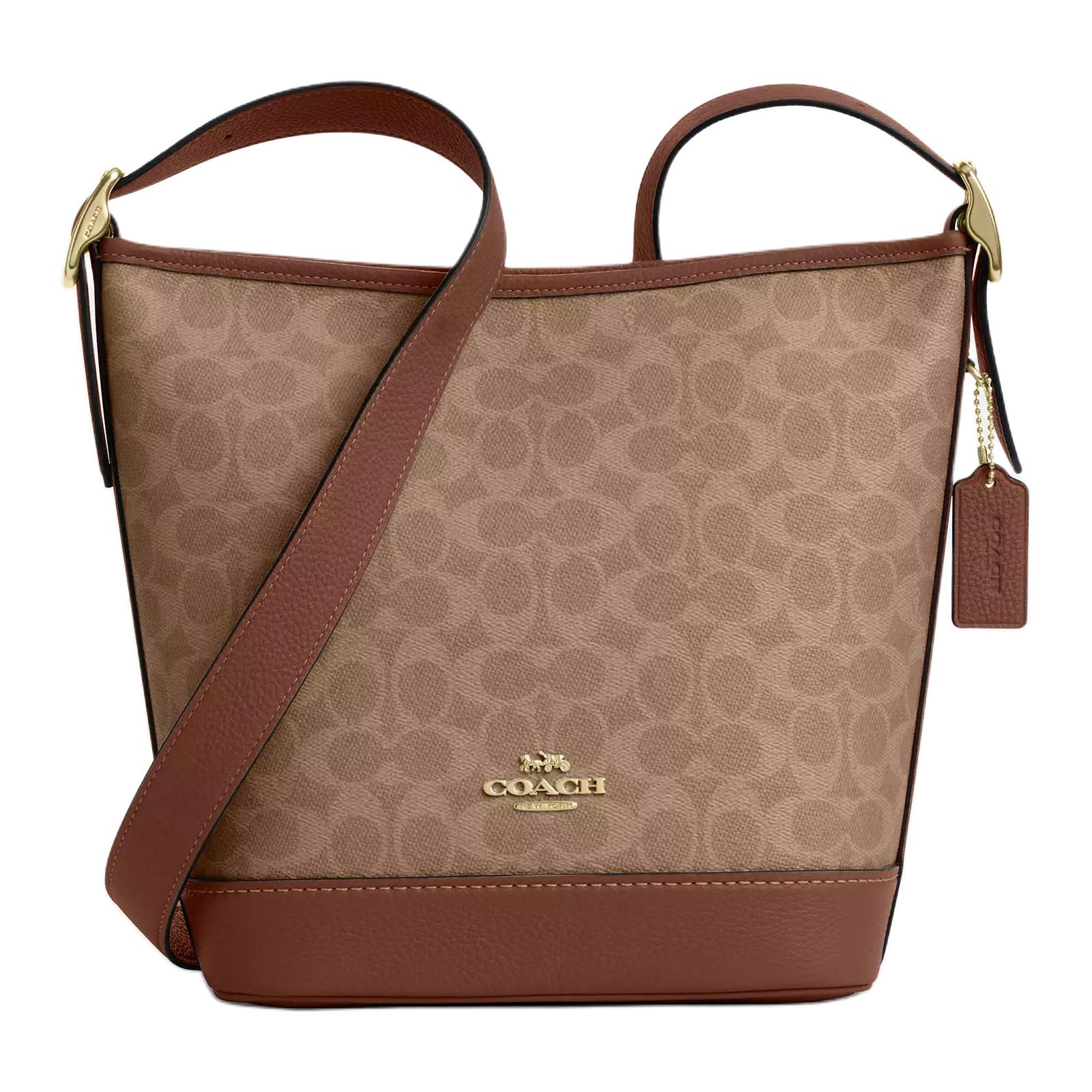 Coach Signature Canvas Leather Trim Bucket Shoulder Bag for Daily Use Basic Set (Bag+Dust Bag)