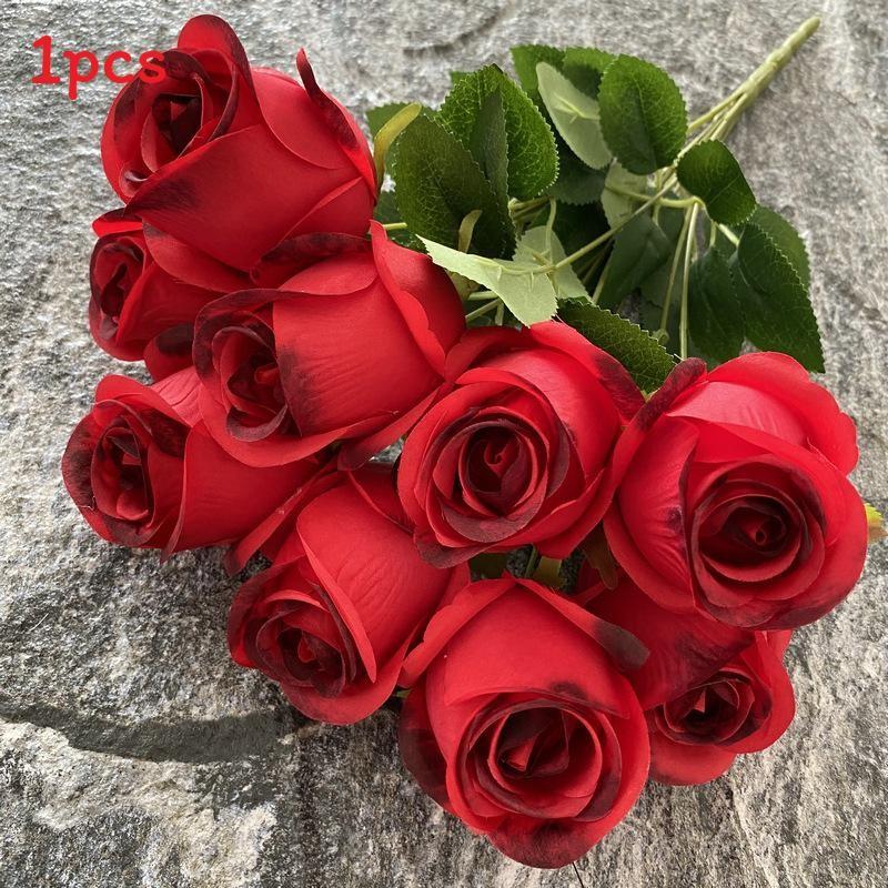 Realistic Rose Silk Buds 9 Stems Artificial Flowers Home Decor Props Photography