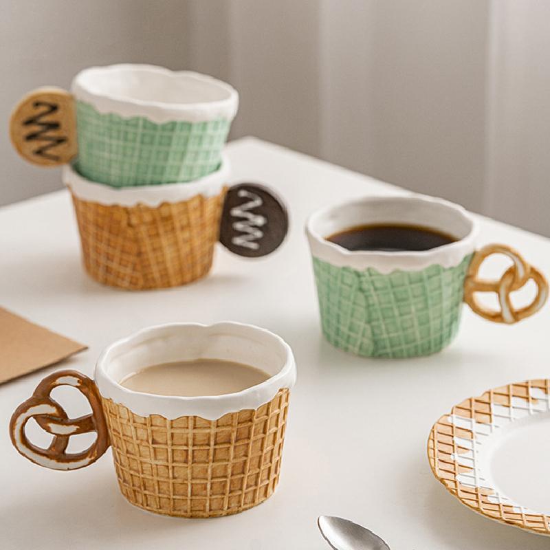 Tasse en céramique en forme de biscuit, assiette à dessert, assiette de petit-déjeuner coréen, assiette à dessert pour le thé de l'après-midi, tasse à café, tasse à lait, cadeau d'anniversaire
