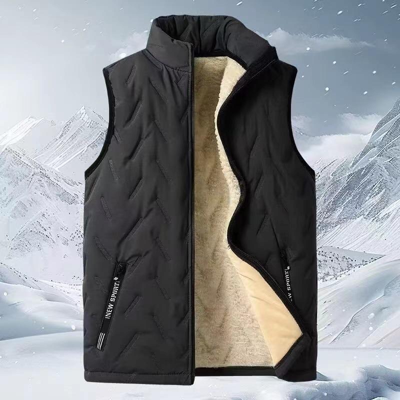Men's Zip-Up Athletic Vest Black/Beige Autumn Warm Vest Male Padded Coats Loose  Sleeveless Jackets Winter Vest