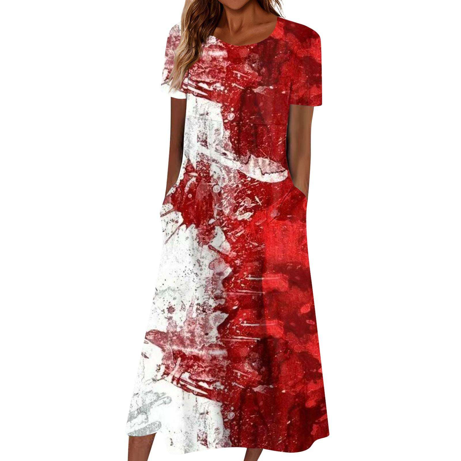 

Літня сукня для жінок. Повсякденна пляжна гойдалка з V-подібним вирізом і короткими рукавами XXL червоний