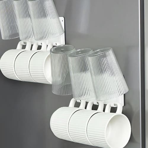 IDEA PLAZA Magnetic Glass & Mug Holder, Cup Stand, Bottle Drainer, Cup Holder, Floating Storage, Kitchen Storage, Next to Refrigerator, Easy Installat