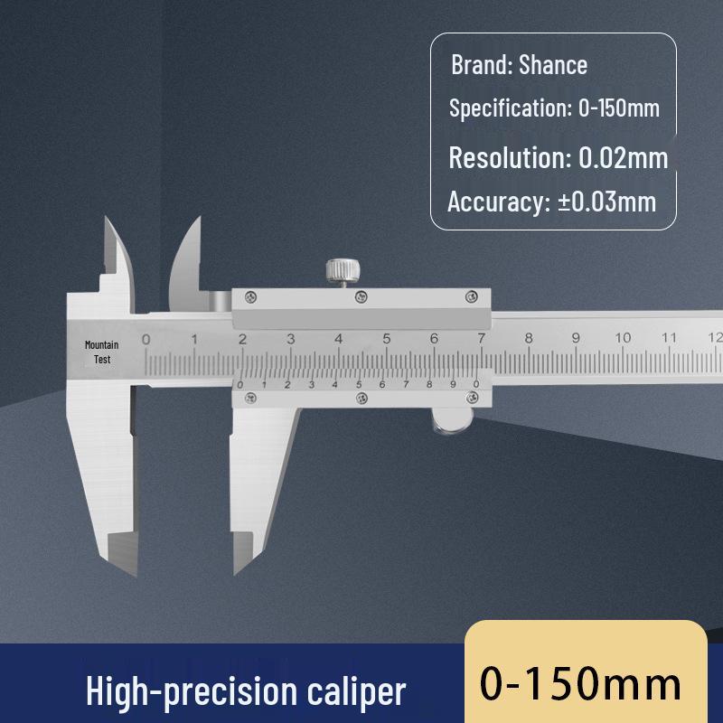 Shan Ce High-Precision Stainless Steel Vernier Caliper with Double External Jaws, 0-150/200/300mm, Oil Mark, Fully Enclosed.