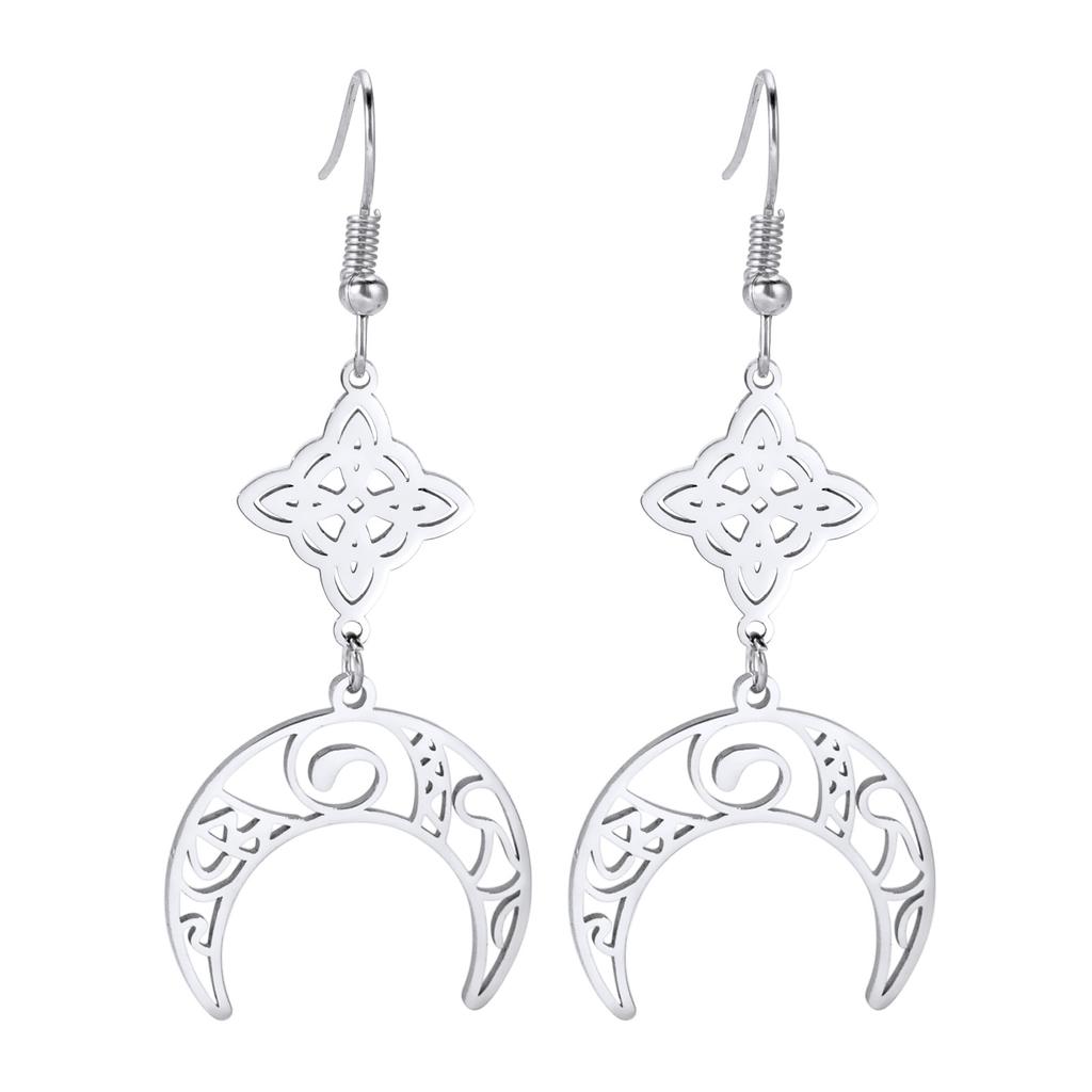 Fashion Long Hollow Moon Double Hole Tassel Earrings Simple Versatile Slimming Earrings