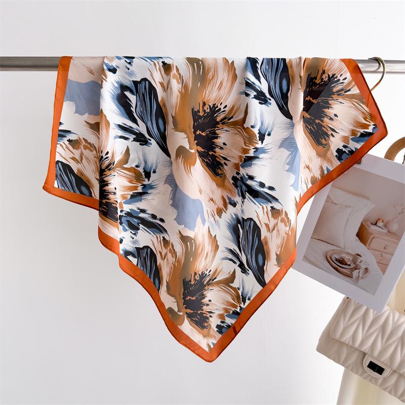 Elegant Spring Floral Silk-Blend Square Scarf - Headscarf & Neck Protection Neckerchief for Women