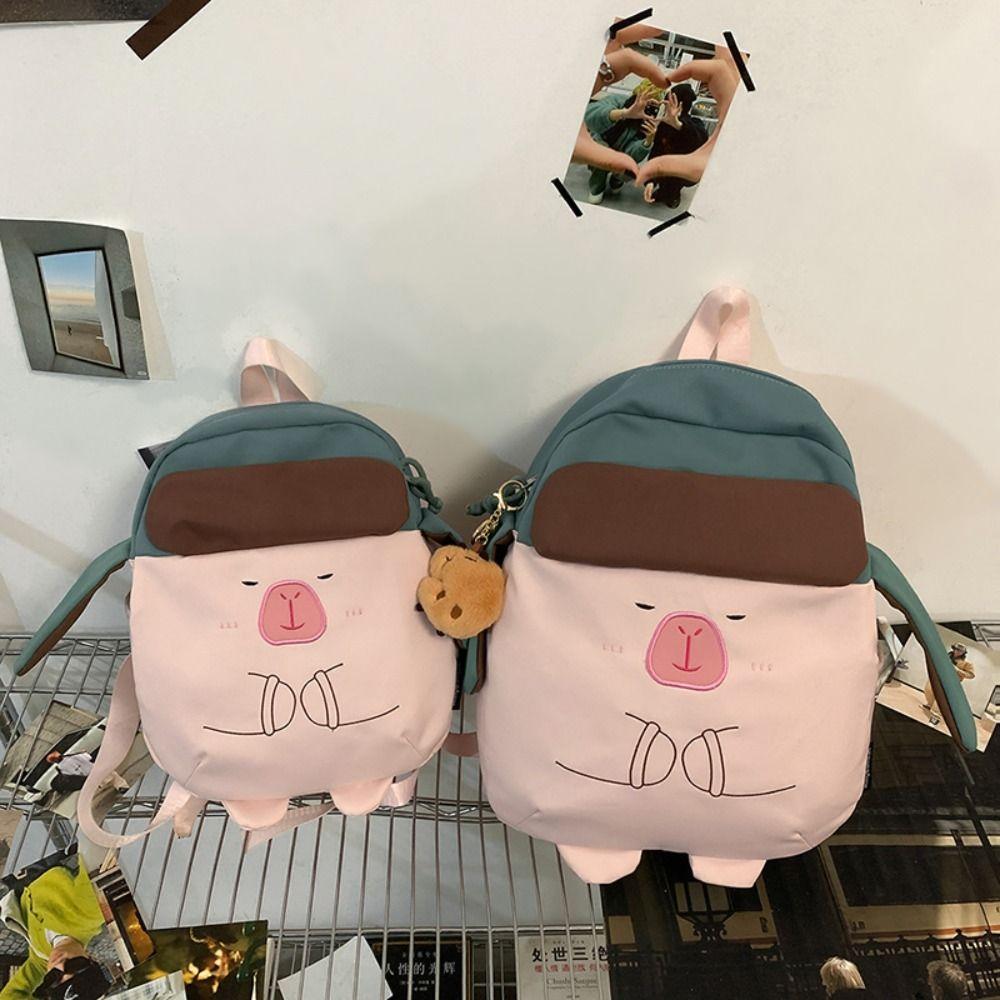 Cartoon Capybara School Bag Kawaii Shoulder Bag Lovely Capybara Nylon Backpack  Girls