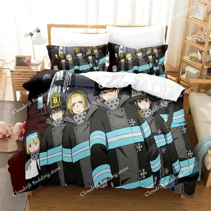 3D Printed Anime Fire Force Bedding Set,Kid Girls Boys Adult Single Twin Queen Size,Duvet Cover Pillowcase Bedding