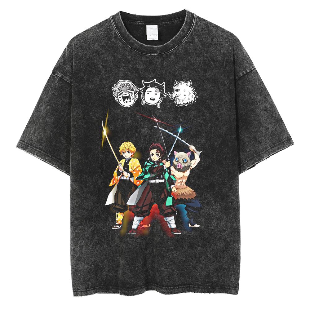 Anime Demon Slayer Kamado Tanjirou Printed T Shirt Men Women Washed Cotton Tshirts Manga Casual T-shirt Harajuku Male Tops