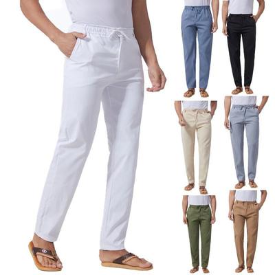 Men's Solid Color Linen Cotton Casual Elastic Waist Pants (2022)