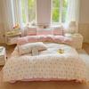 Romantic Floral Love Heart Duvet Cover Queen 4 Pcs Kawaii Strawberry Bedding Set For Girl Teen Reversible Pink Comforter Cover