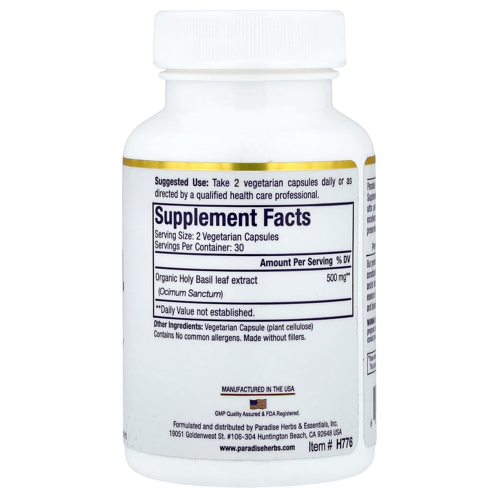 Paradise Herbs Holy Basil Veggie Capsules, 60 Count