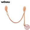 WOSTU 100% 925 Silver Safety Chain Rose Gold Charm Fit Original Bracelet Pendant Women Wedding Luxury Jewelry CQC1112-C