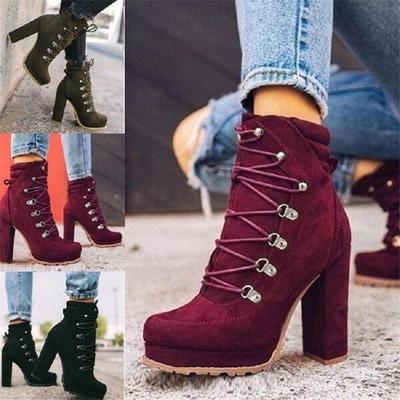 Stivali da donna Tacco grosso Stivaletti con rivetti Moda Tacco super alto Scarpe da donna Autunno e inverno Nuovo Tacco alto casual da donna